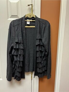 Marc Bouwer Charcoal Gray Ruffle Front Open Cardigan